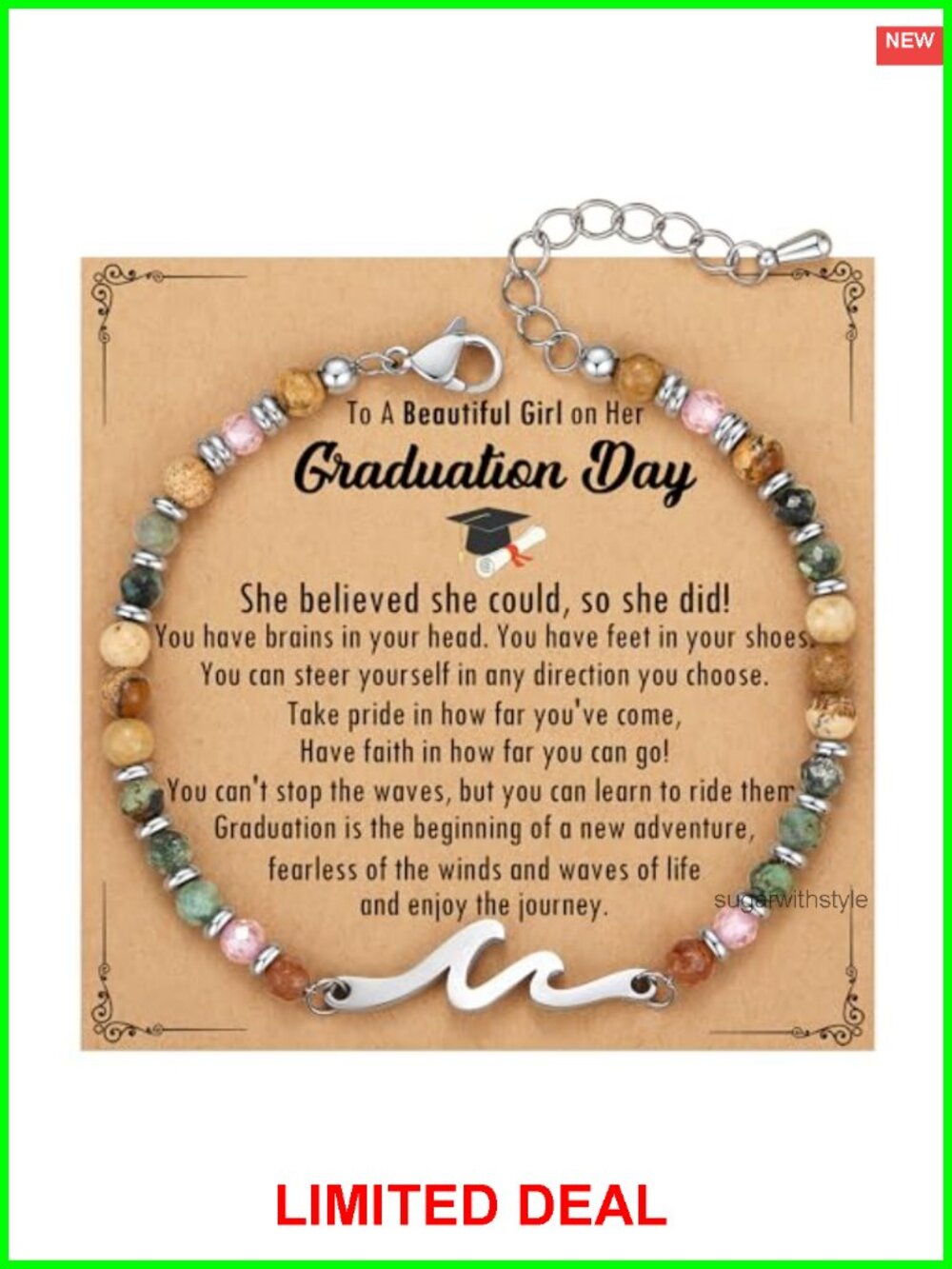 Wave Bracelet Graduation Gift Set with Cap Box & Card